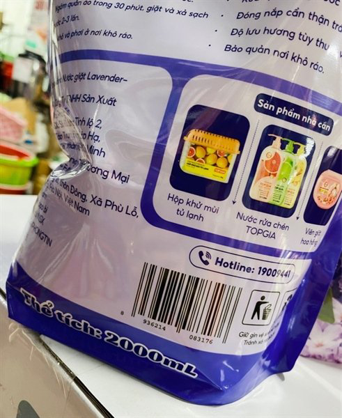 Cận cảnh quy cách túi 2000ml và thông tin mặt sau
