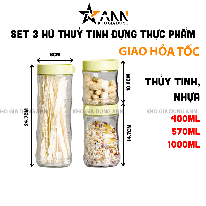 Minh họa kích thước và dung tích từng hũ