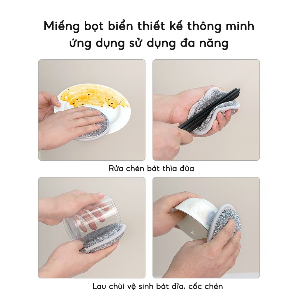 Set 3 Miếng Cọ Rửa Chén Bát Đa Năng PVA 12.5x2.5cm 5cm