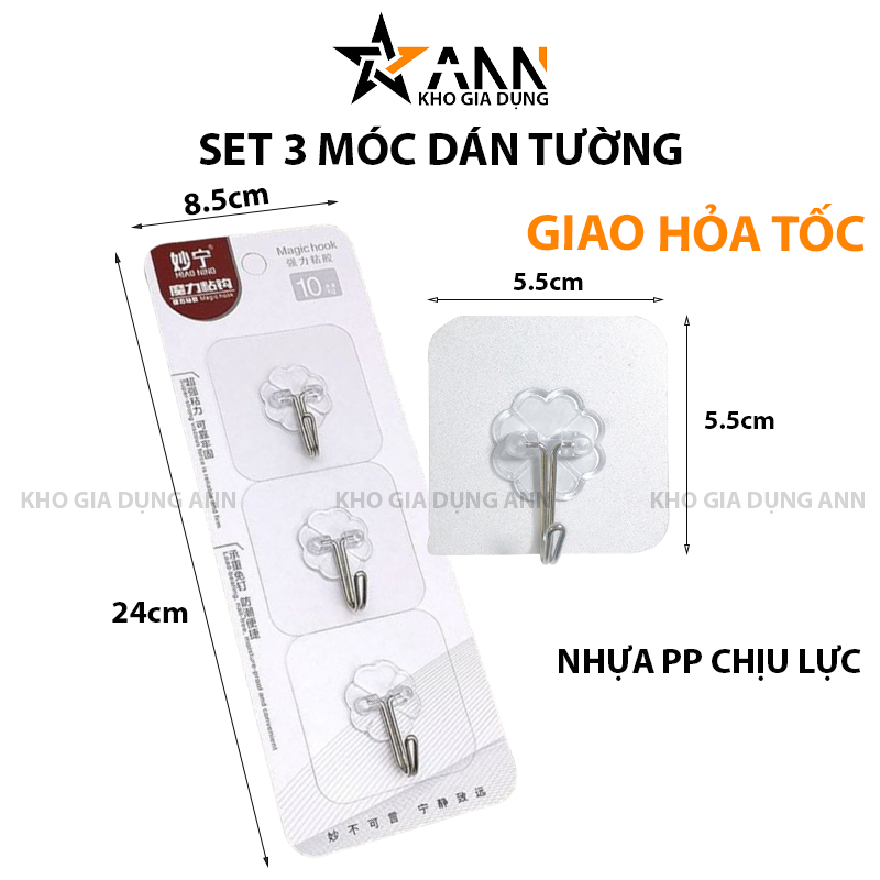 Ảnh tổng quan set 3 móc và kích thước sản phẩm