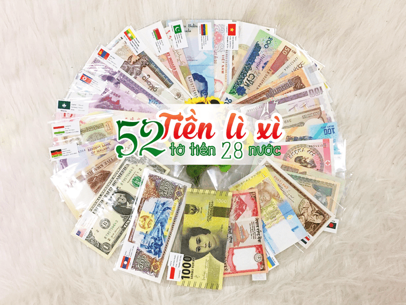 Tổng thể bộ 52 tờ tiền được xếp thành vòng tròn dễ quan sát