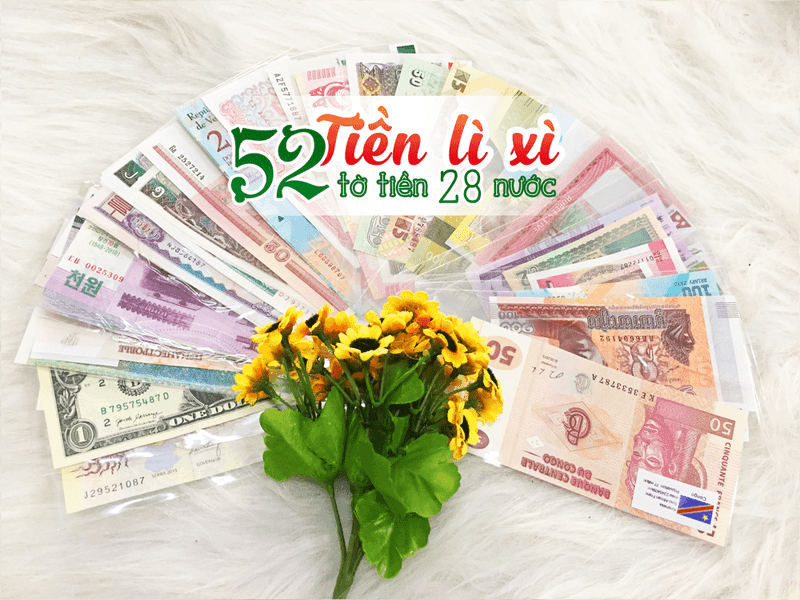 Bộ Sưu Tập 52 Tờ Tiền Giấy Từ 28 Quốc Gia Kèm Túi Lì Xì Trưng Bày