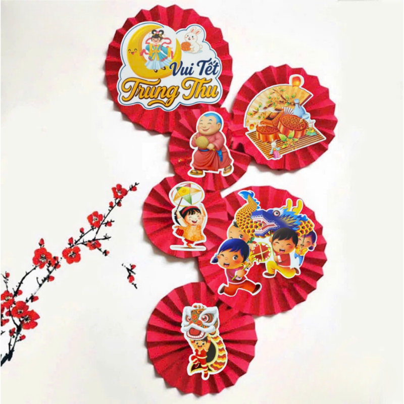 Set 6 Quạt Xếp Đỏ In Hình Trang Trí Tết