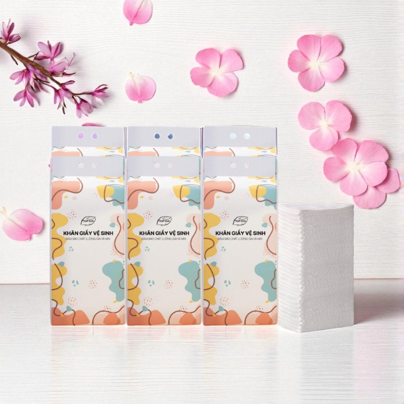 Set 6 Túi Khăn Giấy Rút Treo Tường Top Gia 4 Lớp 1 Túi 1280 Tờ Đa Năng 34x8x16cm - Combo 6 Túi