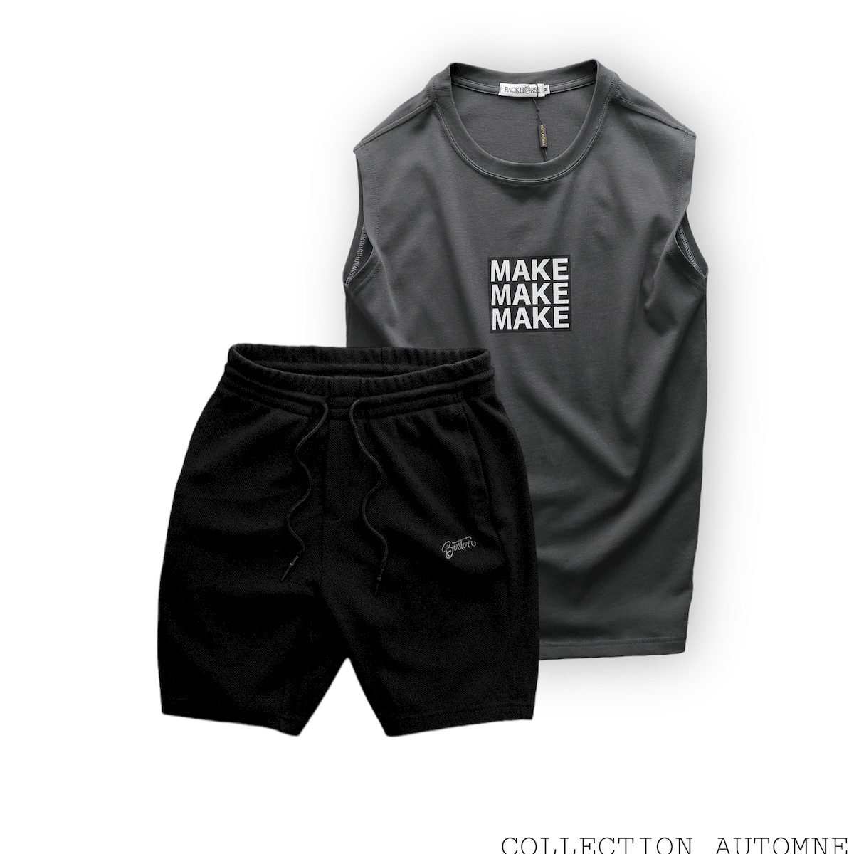 Gợi ý phối màu áo xám và quần short tối màu