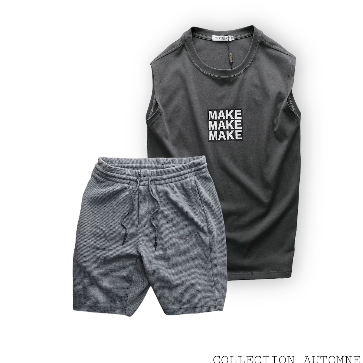 Set Bộ Nam Áo Ba Lỗ In Chữ Make & Quần Short Thun Thêu Chữ Boston