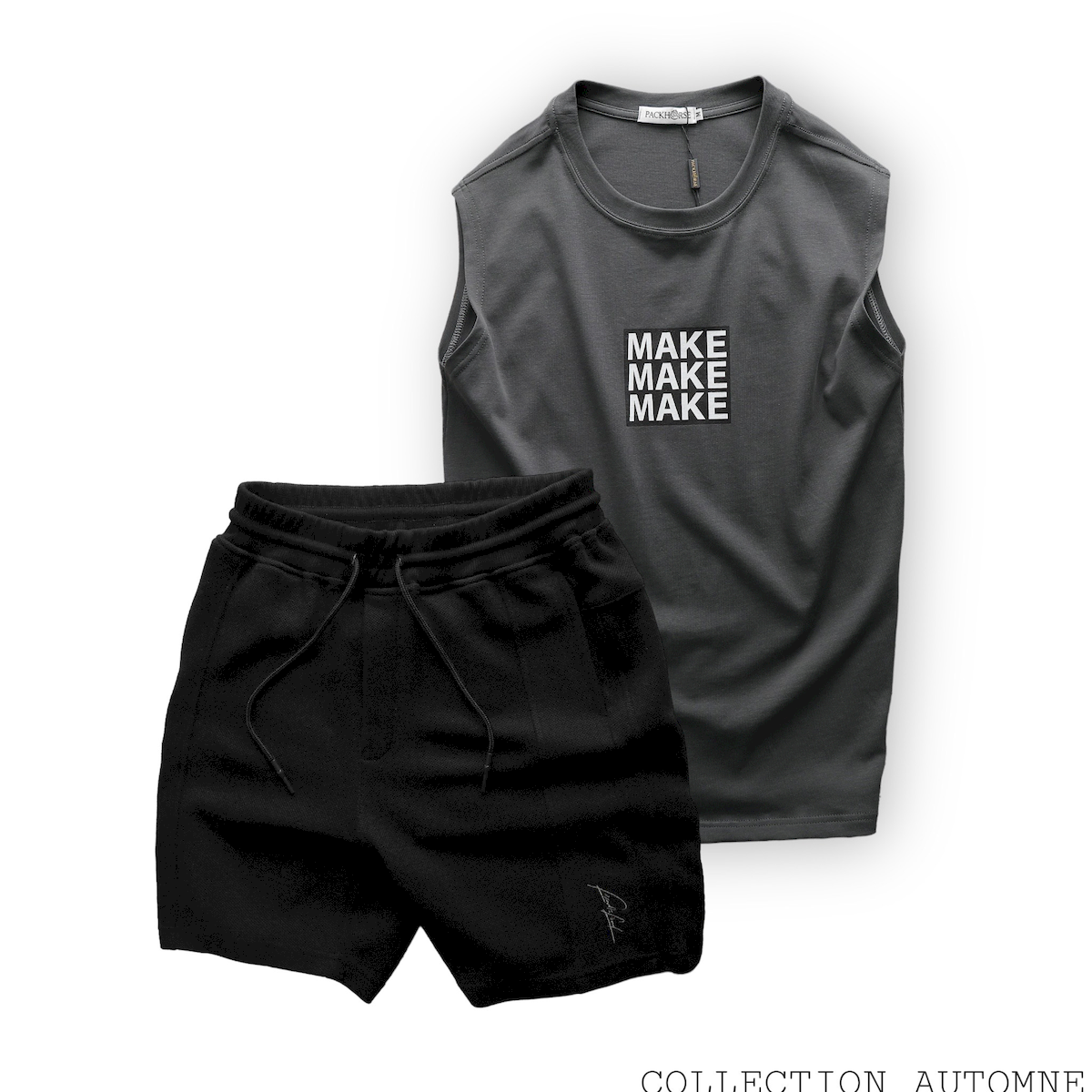 Set Bộ Nam Áo Ba Lỗ In Chữ Make Quần Short Thun Viền Sọc