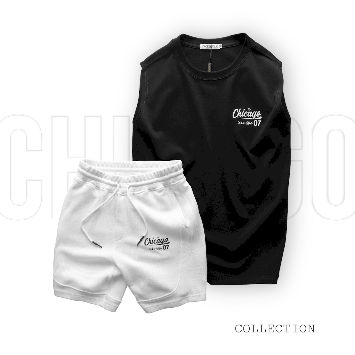 Set Bộ Nam Áo Ba Lỗ Phối Quần Short Thun In Logo Chữ Chicago