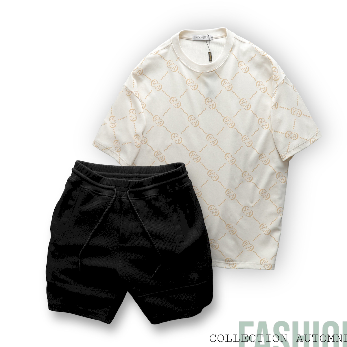 Biến thể áo kem phối quần short đen