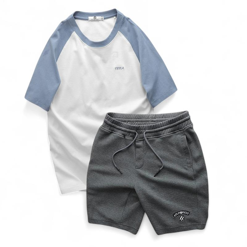 Set Bộ Nam Áo Cổ Tròn Phối Màu Thêu Chữ Trước Ngực & Quần Short Thêu Nổi Logo Chữ Có Big Size Size M-XXXL - Size Set