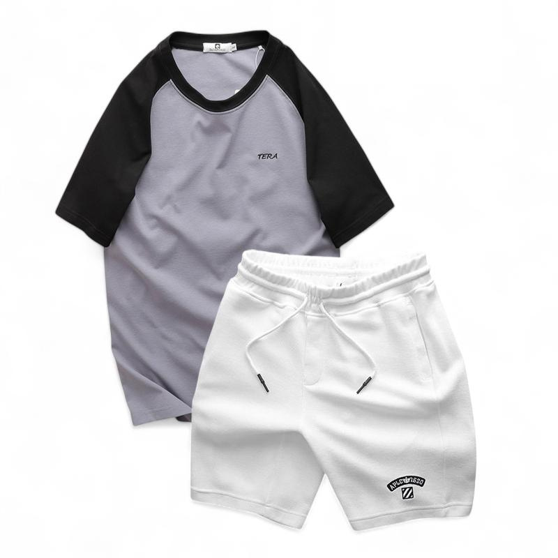 Set Bộ Nam Áo Cổ Tròn Phối Màu Thêu Chữ Trước Ngực & Quần Short Thêu Nổi Logo Chữ Có Big Size Size M-XXXL - Size Set