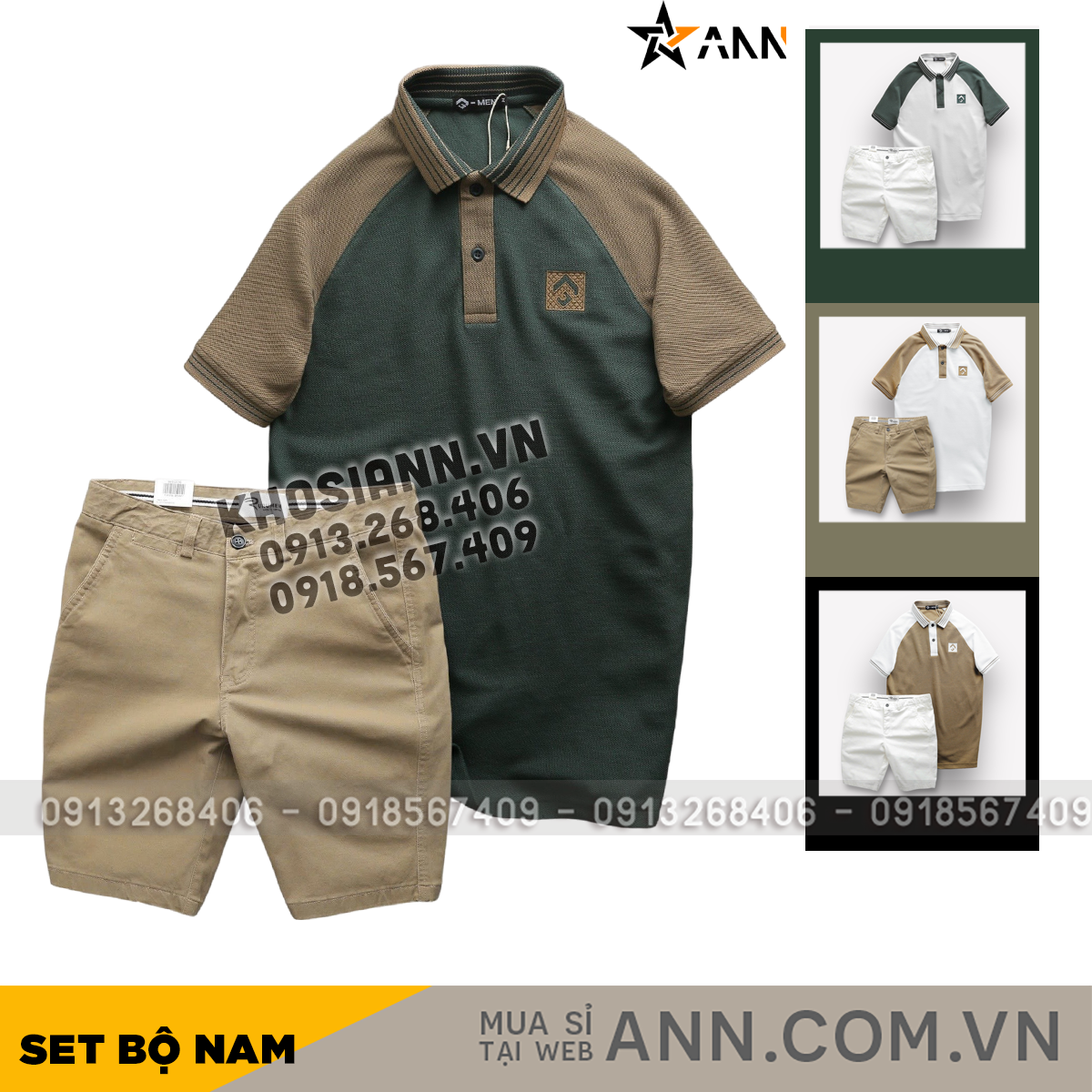 Một phối màu áo polo và quần short trong set