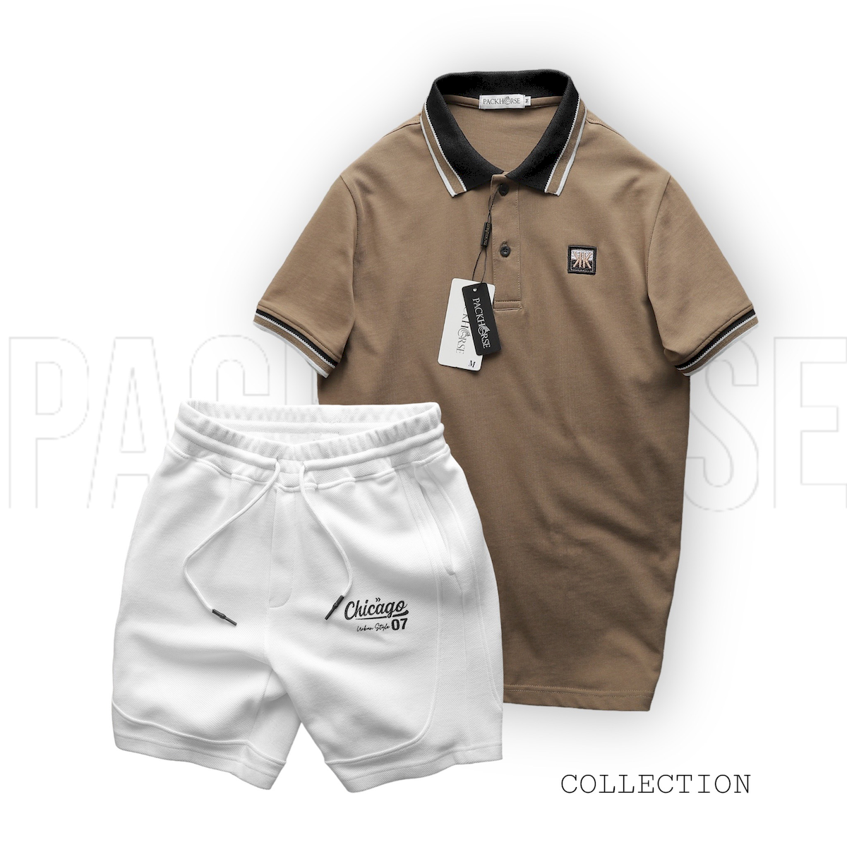 Set Bộ Nam Áo Polo Cổ Bẻ Thêu Chữ KK Quần Short Thun