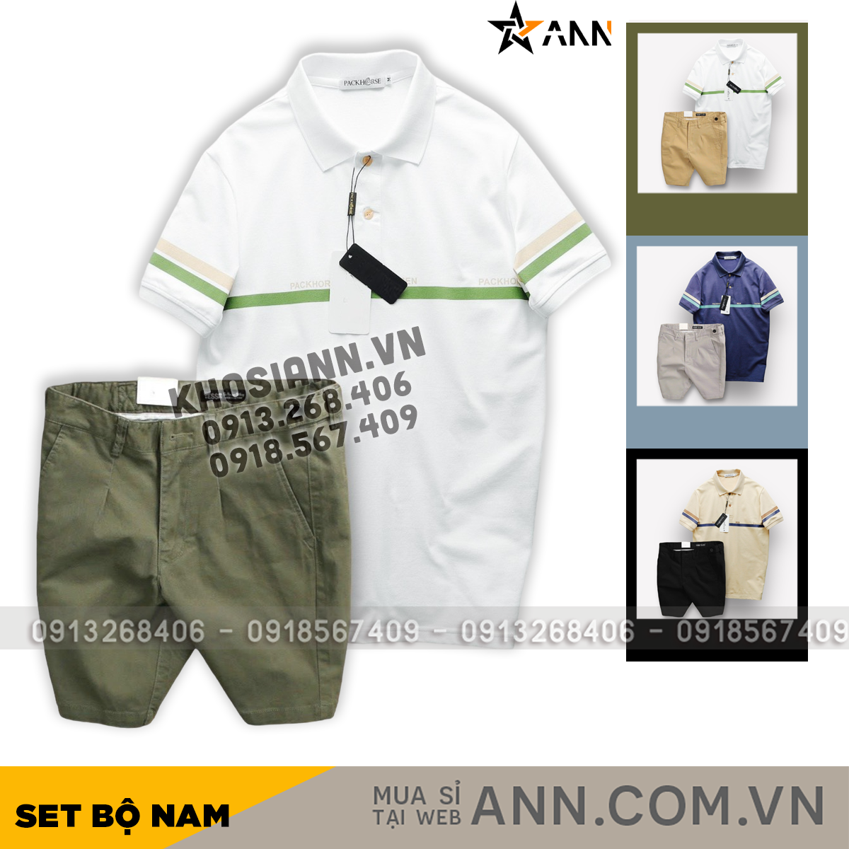 Phối áo polo trắng cùng quần short xanh rêu