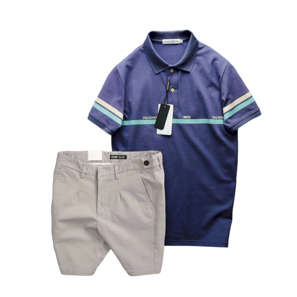 Phiên bản áo xanh phối quần short màu sáng
