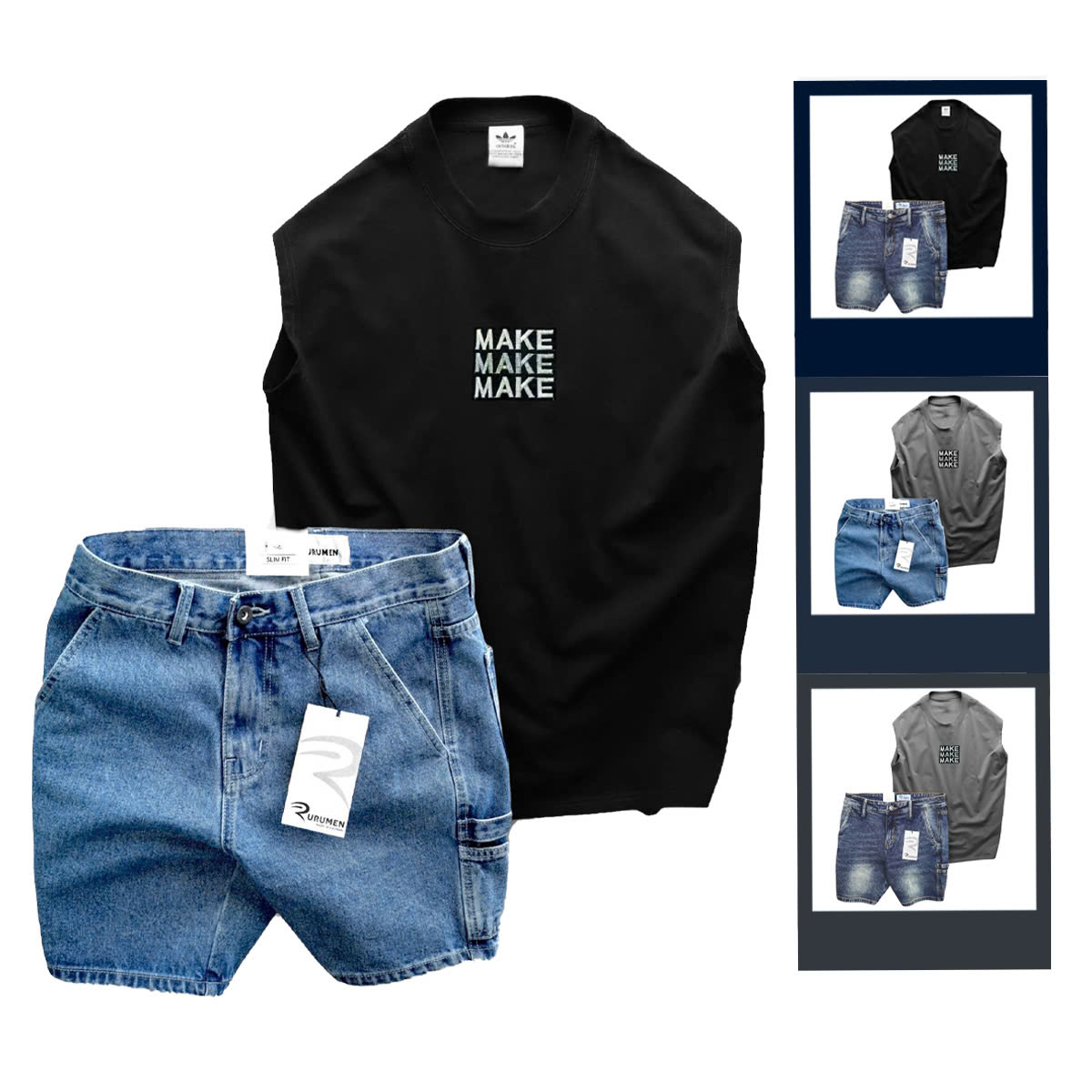 Set Bộ Nam Áo Thun 3 Lỗ In Chữ Make Quần Short Jeans phù hợp để tham khảo khi chọn áo thun nam ba lỗ
