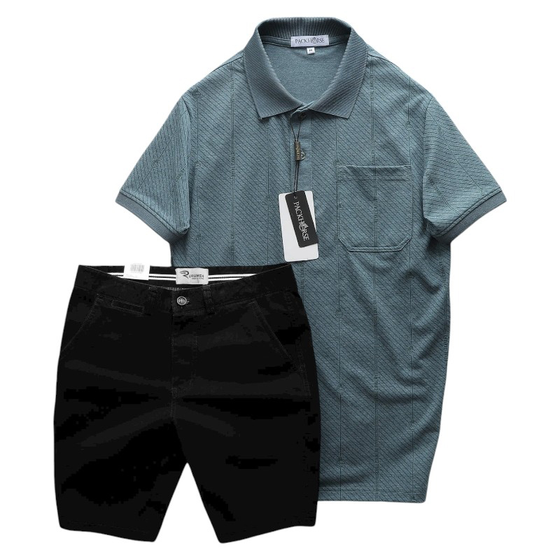 Gợi ý phối màu khác: áo polo xanh rêu đi cùng quần short tối màu