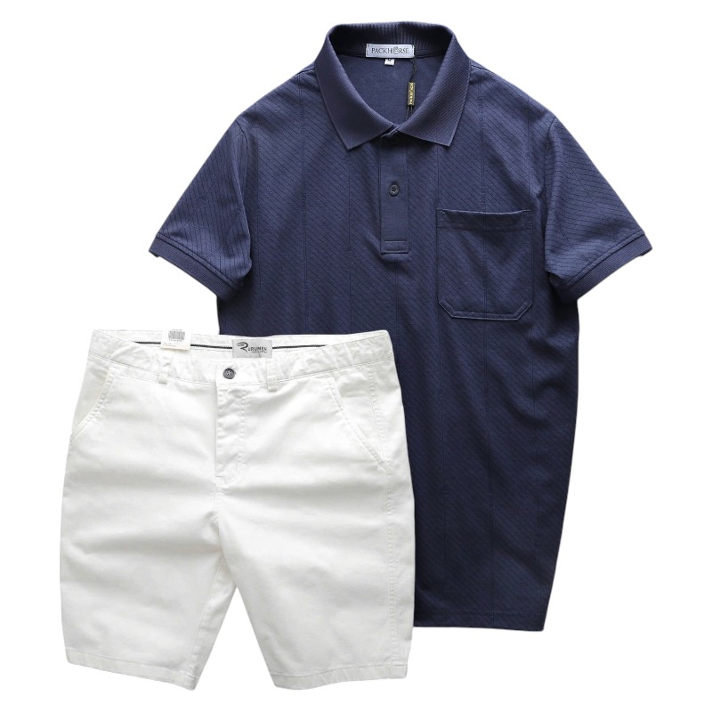 Set Bộ Nam Áo Thun Cổ Bẻ Có Túi Trước Ngực + Quần Short Kaki Nam Cao Cấp (Size 3XL)