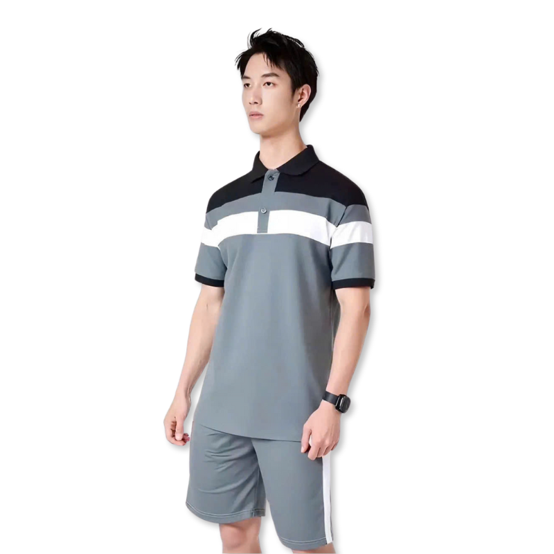Set Bộ Nam Áo Thun Cổ Bẻ Phối Màu Và Quần Short Thun Thể Thao Big Size