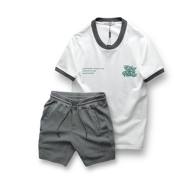 Set Bộ Nam Áo Thun Cổ Tròn In Chữ Enjoy The Process + Quần Short Thun Thể Thao