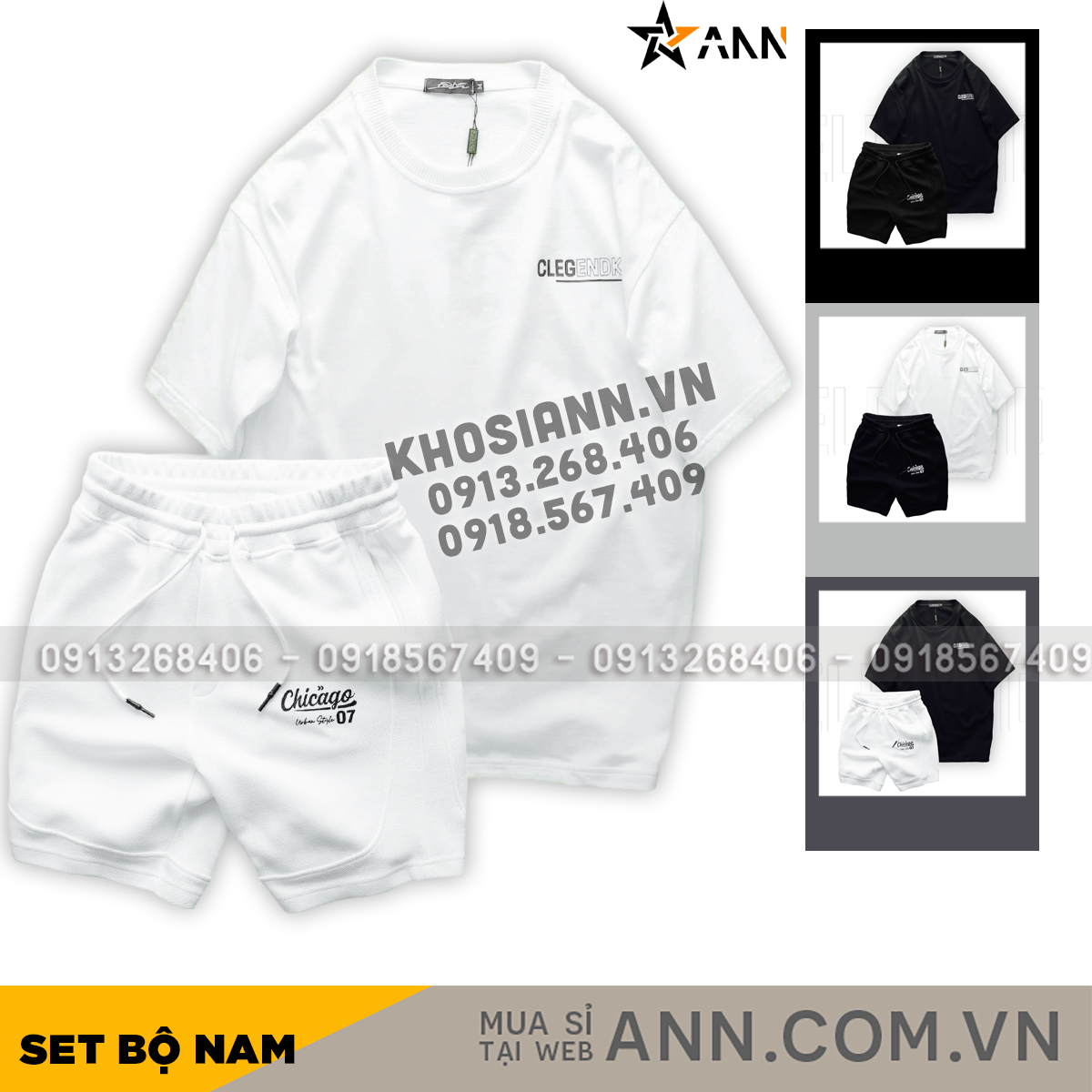 Set Bộ Nam Áo Thun Cổ Tròn Oversize In Chữ CLEGENDK Quần Short Thun