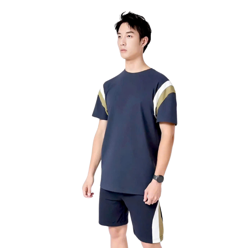 Set Bộ Nam Áo Thun Cổ Tròn Phối Sọc Màu + Quần Short Thun Thể Thao Big Size