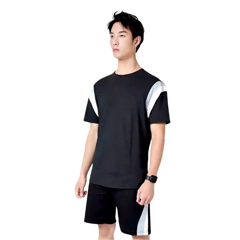 Set Bộ Nam Áo Thun Cổ Tròn Phối Sọc Màu + Quần Short Thun Thể Thao Big Size