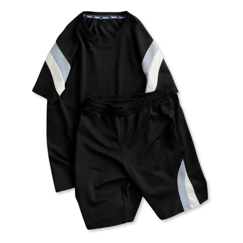Set Bộ Nam Áo Thun Cổ Tròn Phối Sọc Màu + Quần Short Thun Thể Thao Big Size