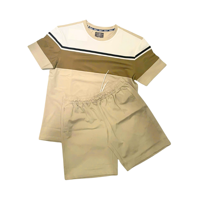 Set Bộ Nam Big Size Áo Thun Cổ Tròn Tay Ngắn Phối Sọc Màu + Quần Short Thun Thể Thao