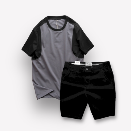 Gợi ý phối áo xám tay đen cùng quần short tối màu