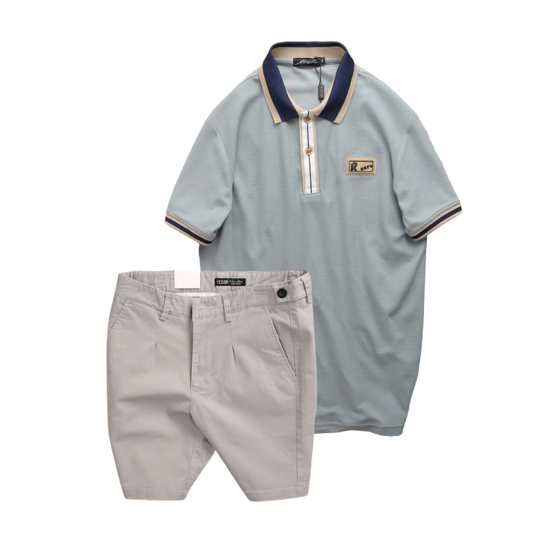 Set Bộ Nam Áo Thun Polo Cổ Bẻ Phối Tag Chữ Rears Và Quần Short Kaki Co Giãn Phối Nút Cao Cấp Size 36