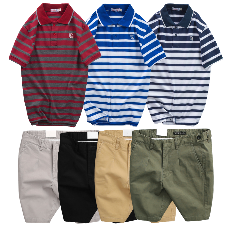 Một số phối màu áo sọc và quần short kaki trong cùng dòng set