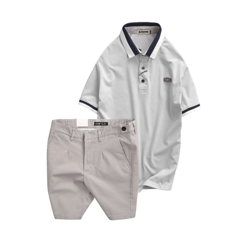 Set bộ nam áo thun polo cổ bẻ tay ngắn viền bo + quần short kaki co giãn phối nút cao cấp (Size 36)