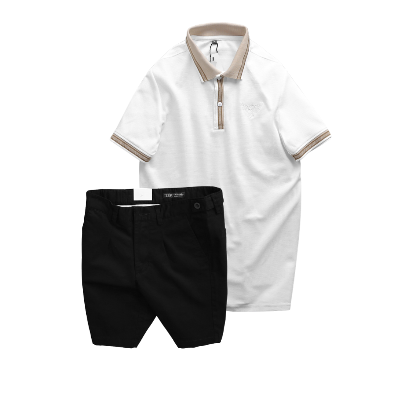 Set Bộ Nam Áo Thun Polo Cổ Bẻ Thêu Logo Đại Bàng + Quần Short Kaki