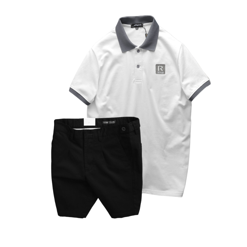 Set Bộ Nam Áo Thun Polo Cổ Bẻ Thêu Logo R Style Và Quần Short Kaki Co Giãn Size 36