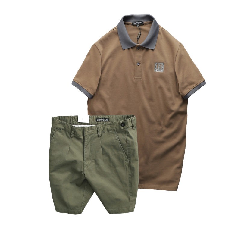 Set Bộ Nam Áo Thun Polo Cổ Bẻ Thêu Logo R Style Và Quần Short Kaki Co Giãn Size 36
