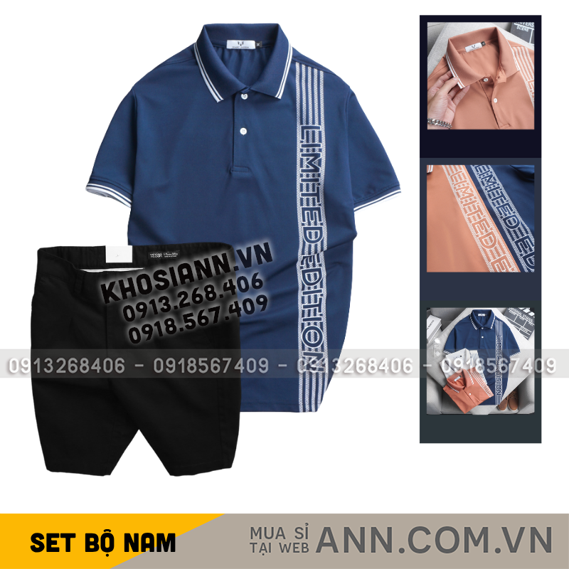 Mẫu phối áo polo xanh cùng quần short tối màu