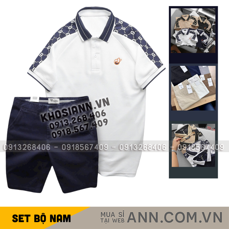 Phối áo polo trắng cùng quần short xanh đậm