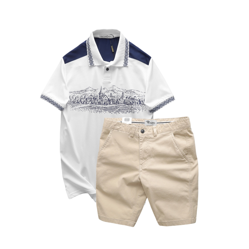 Set Bộ Nam Áo Polo Pack Horse Họa Tiết Ngôi Làng Cổ Điển Quần Short Kaki Cao Cấp Size 3x