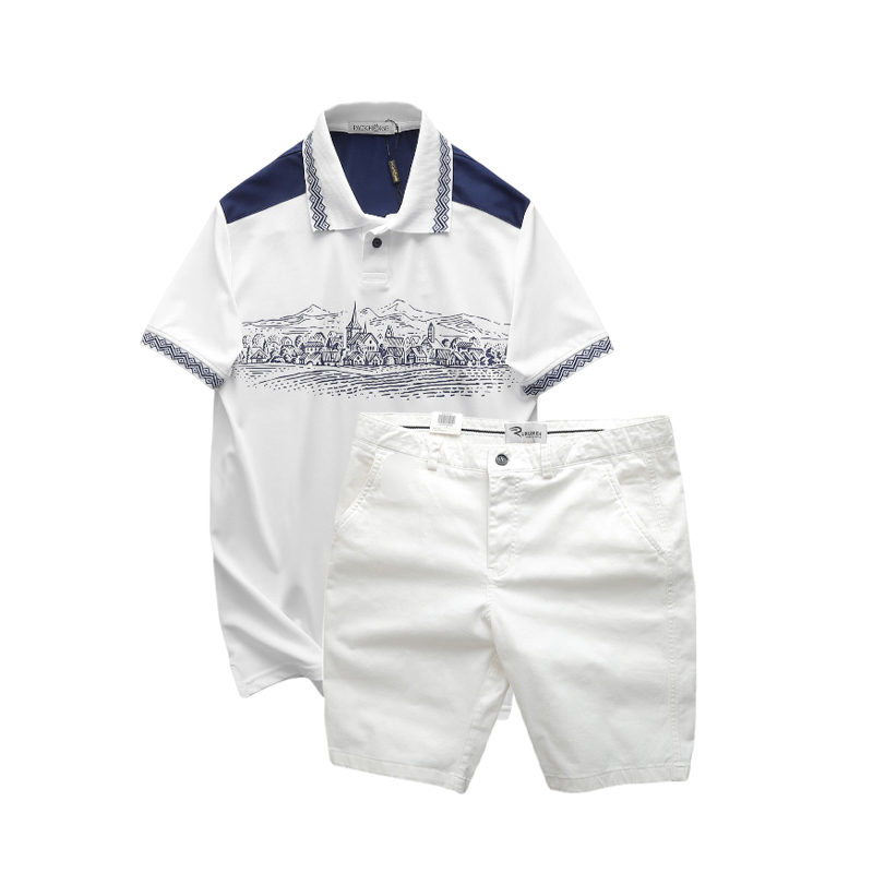 Set Bộ Nam Áo Polo Pack Horse Họa Tiết Ngôi Làng Cổ Điển Quần Short Kaki Cao Cấp Size 3x
