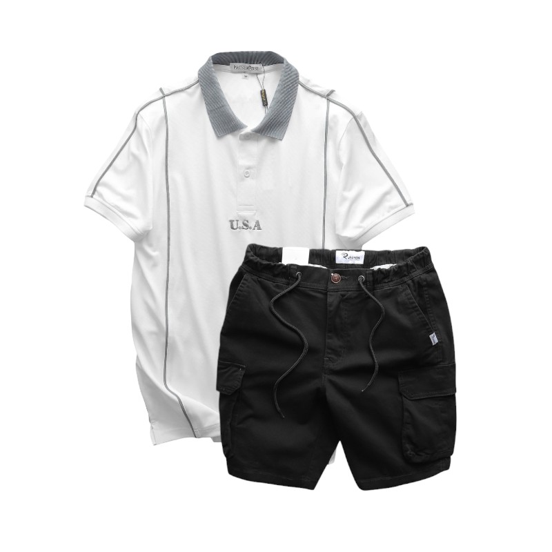 Set Bộ Nam Áo Polo Pack Horse Thêu Chữ U.S.A Phối Quần Short Kaki Túi Hộp