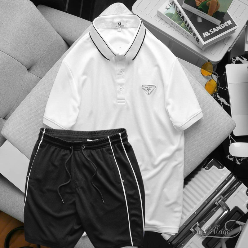 Phiên bản áo trắng phối quần short đen
