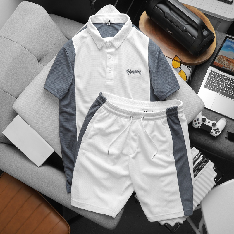 Set Bộ Nam Quần Short Áo Cổ Bẻ Thêu Logo Houston