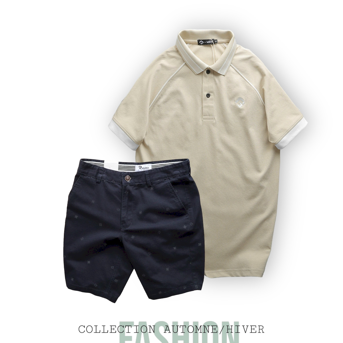 Phiên bản phối áo sáng màu cùng quần short tông đậm gọn gàng.