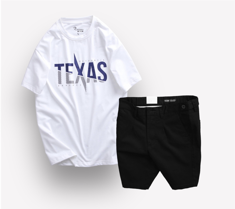 Biến thể áo trắng in chữ phối quần short đen