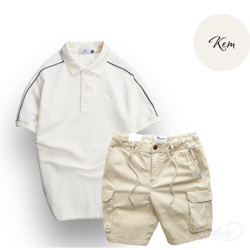 Phối màu kem với quần short túi hộp sáng màu