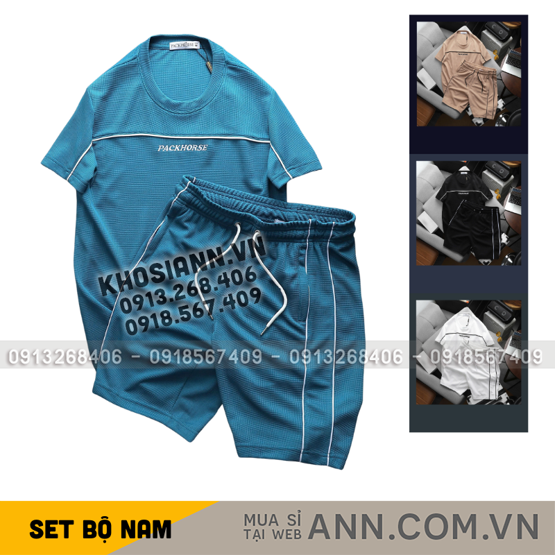 Tổng thể set áo cổ tròn và quần short đồng màu