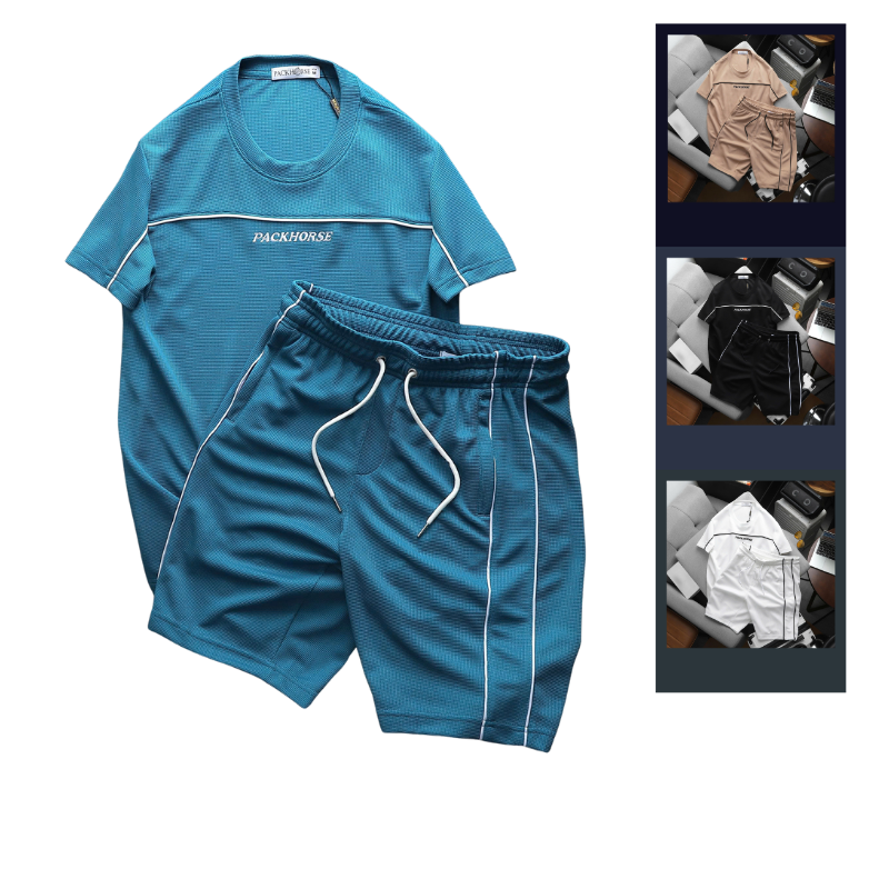 Khám phá Set Bộ Nam - Quần Short Nam Phối Sọc 2 Bên Và Áo Thun Nam Cổ Tròn Phối Sọc Thêu Chữ Packhorse Trước Ngực (Size Từ M Đến XXL) thuộc nhóm quần đùi nam