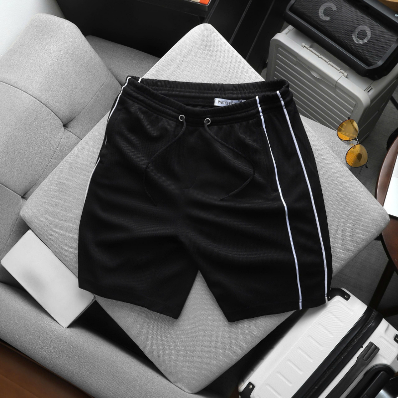 Set bộ nam quần short phối sọc 2 bên và áo thun cổ tròn thêu chữ Packhorse size M-XXL