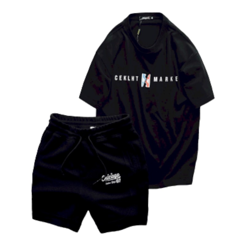 Hình ảnh Set Bộ Nam Quần Short Thun Áo Cổ Tròn Ovesize In Chữ CEKLHT MARKET trong bộ sưu tập quần short thun thể thao